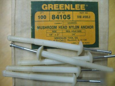 100 greenlee mushroom head nylon anchors 1/4