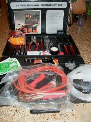 New 39 piece highway emergency kit n hard case jumpcabl