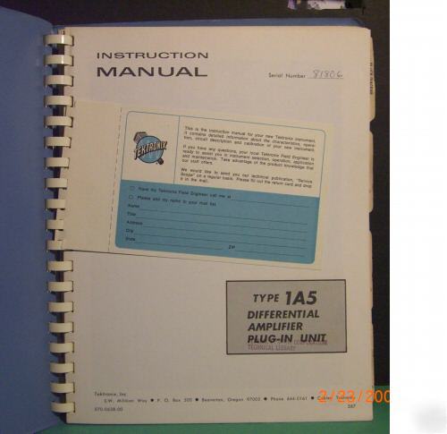 1A5 differential amplifier plug-in includes schematics