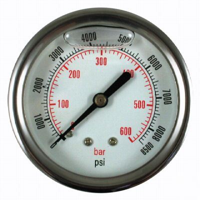 63MM hydraulic pressure gauge rear entry 0 - 8500 psi