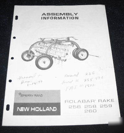 New holland models 256 258 259 260 rolabar rake