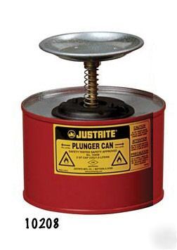 thumbnail image 2 of Justrite 1 Pint Plunger Can With Brass Pump - Safety Can For Solvents & Cleaners, FM Approved, Coated Steel 2 of 11