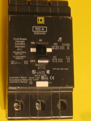 Square d EDB34100 100 amp 480 volt 3 poll 