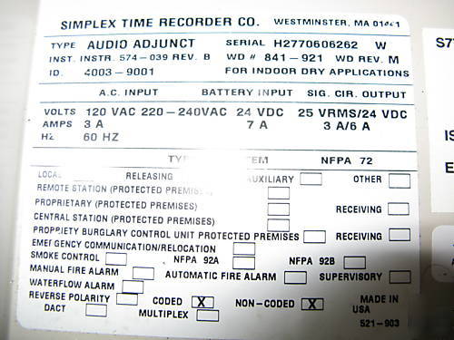 8 (ct) simplex voice control panels 4003 8-0138 d-130
