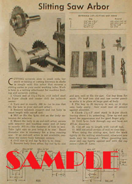 Metal lathe slitting saw arbor construction plans